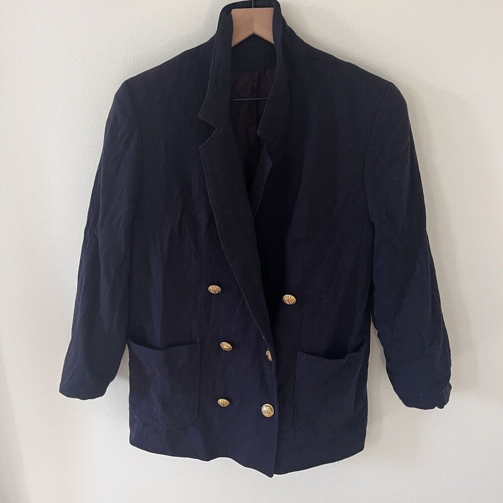 Navy Wool Blazer Suit Canal de Vieux Buttons 3/4 Sleeve - Size 8